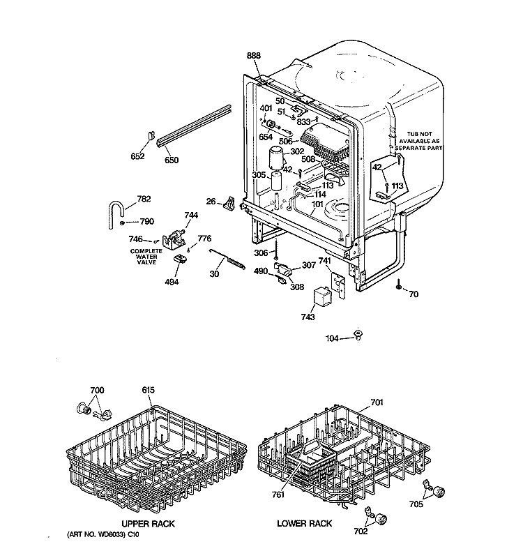 BODY PARTS Diagram and Parts List for GSM2110D01AA  General Electric Dishwasher