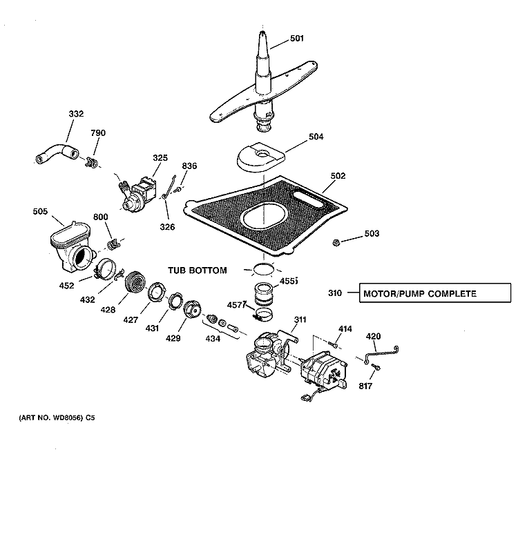 MOTOR - PUMP MECHANISM Diagram and Parts List for GHD5015F01AA  General Electric Dishwasher