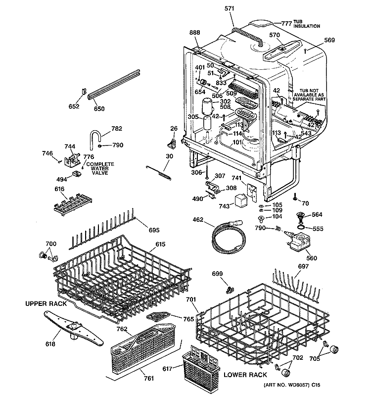 BODY PARTS Diagram and Parts List for GSDL122F01BB  General Electric Dishwasher
