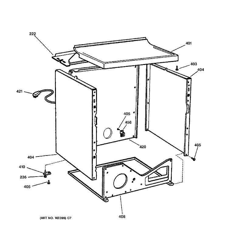 CABINET Diagram and Parts List for DWSR483GA2WW  General Electric Dryer