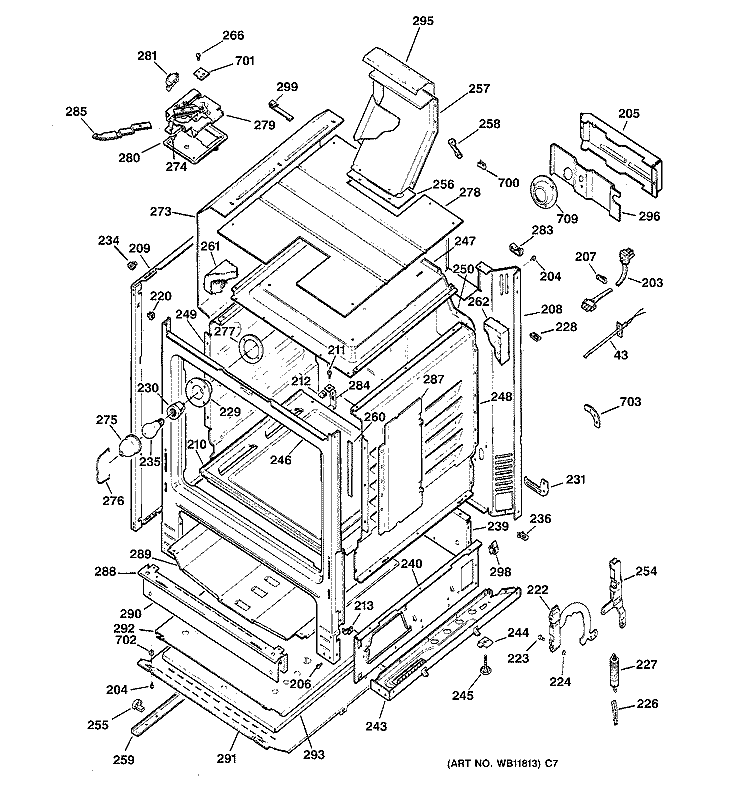 BODY PARTS Diagram and Parts List for JGBP35WEA5WW  General Electric Range
