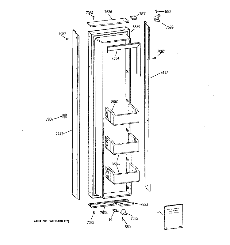 FREEZER DOOR Diagram and Parts List for ZIS36NCB  General Electric Refrigerator