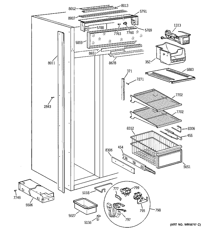 FREEZER SECTION Diagram and Parts List for ZIS36NCB  General Electric Refrigerator