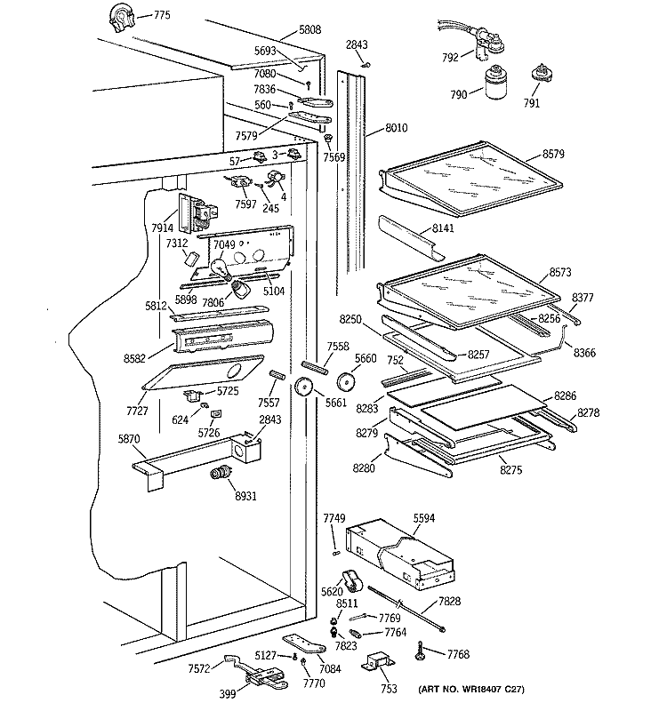 FRESH FOOD SECTION Diagram and Parts List for ZIS36NCB  General Electric Refrigerator