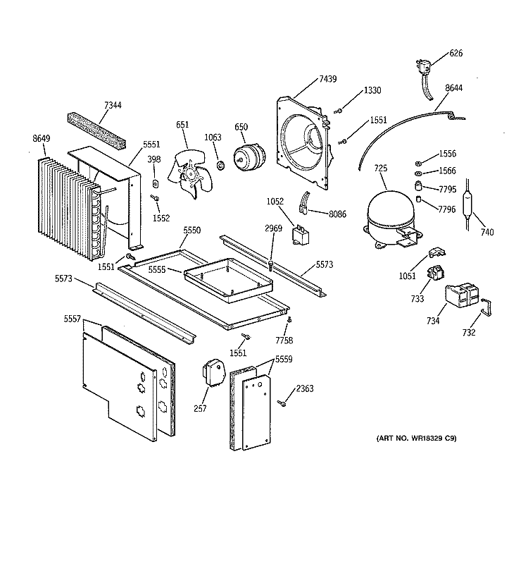 UNIT PARTS Diagram and Parts List for ZIS36NCB  General Electric Refrigerator