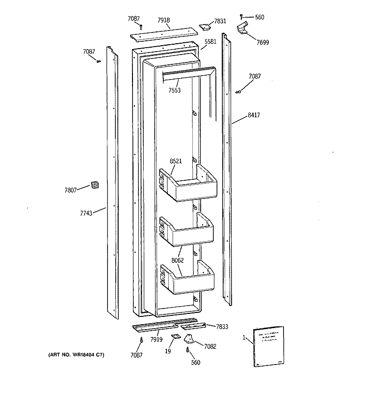 FREEZER DOOR Diagram and Parts List for ZIS48NCB  General Electric Refrigerator