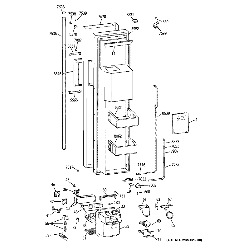 FREEZER DOOR Diagram and Parts List for ZISS48DCBSS  General Electric Refrigerator