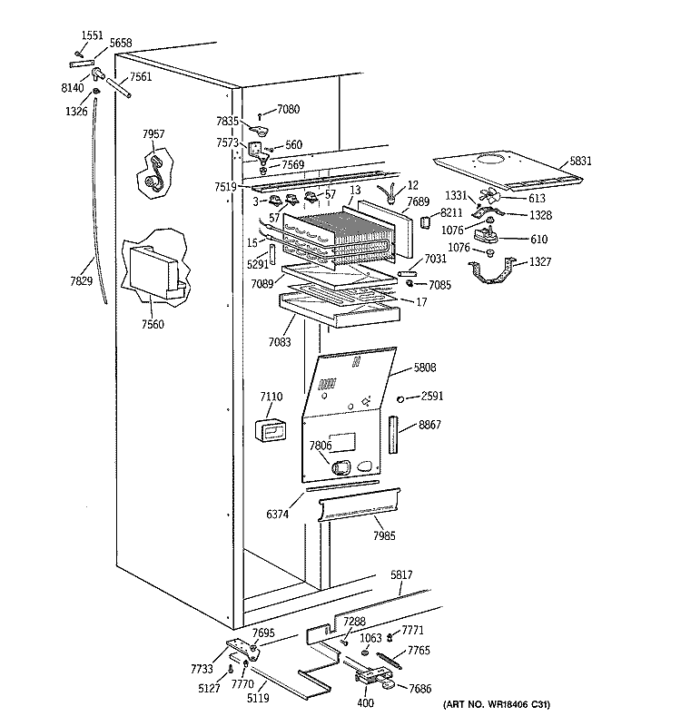 FREEZER SECTION Diagram and Parts List for ZISS48DCBSS  General Electric Refrigerator