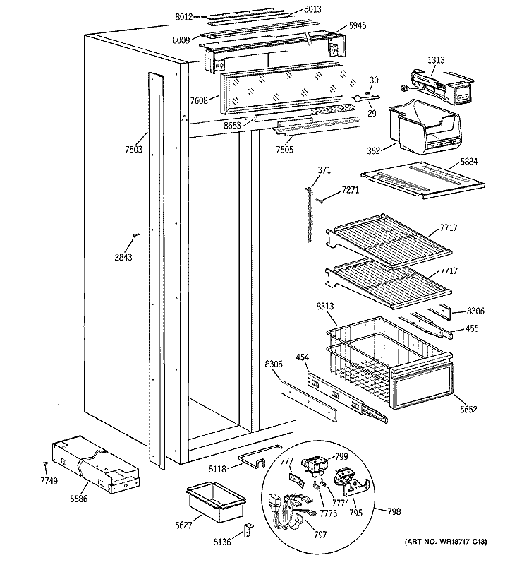 FREEZER SECTION Diagram and Parts List for ZISS48NCBSS  General Electric Refrigerator