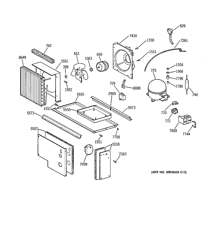 UNIT PARTS Diagram and Parts List for ZISS48NCBSS  General Electric Refrigerator