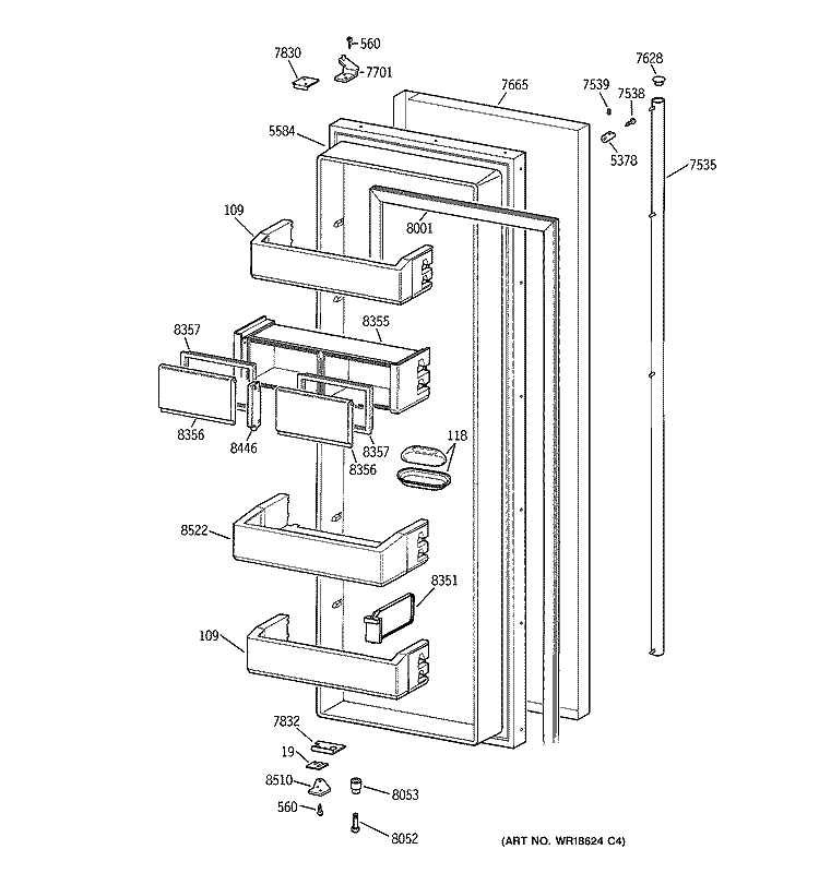 FRESH FOOD DOOR Diagram and Parts List for ZISS42DCBSS  General Electric Refrigerator