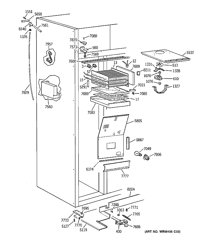 FREEZER SECTION Diagram and Parts List for ZISS42NCBSS  General Electric Refrigerator