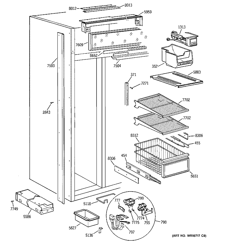 FREEZER SECTION Diagram and Parts List for ZISS42NCBSS  General Electric Refrigerator