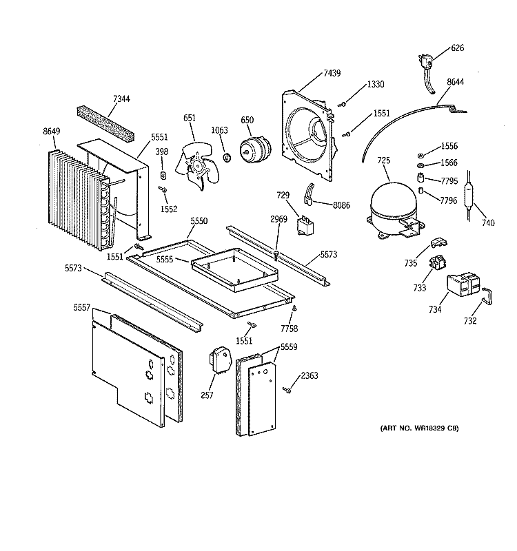 UNIT PARTS Diagram and Parts List for ZISS42NCBSS  General Electric Refrigerator