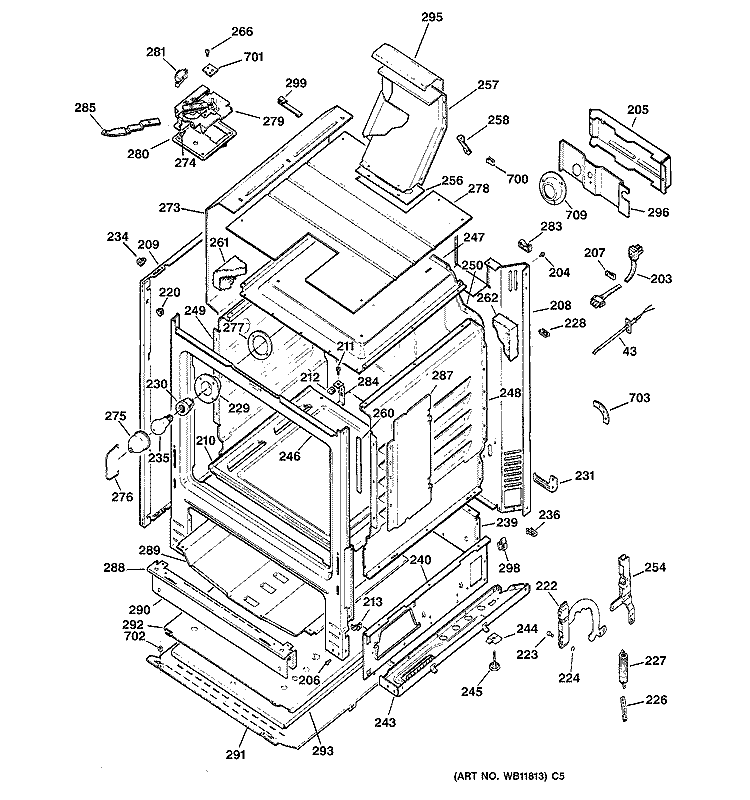 BODY PARTS Diagram and Parts List for JGBP27BEA6WH  General Electric Range
