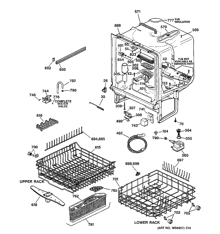 BODY PARTS Diagram and Parts List for EDW2060F02SS  General Electric Dishwasher