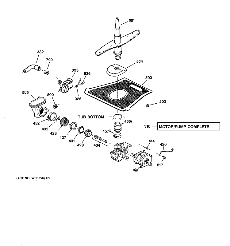 MOTOR - PUMP MECHANISM Diagram and Parts List for EDW2060F02SS  General Electric Dishwasher