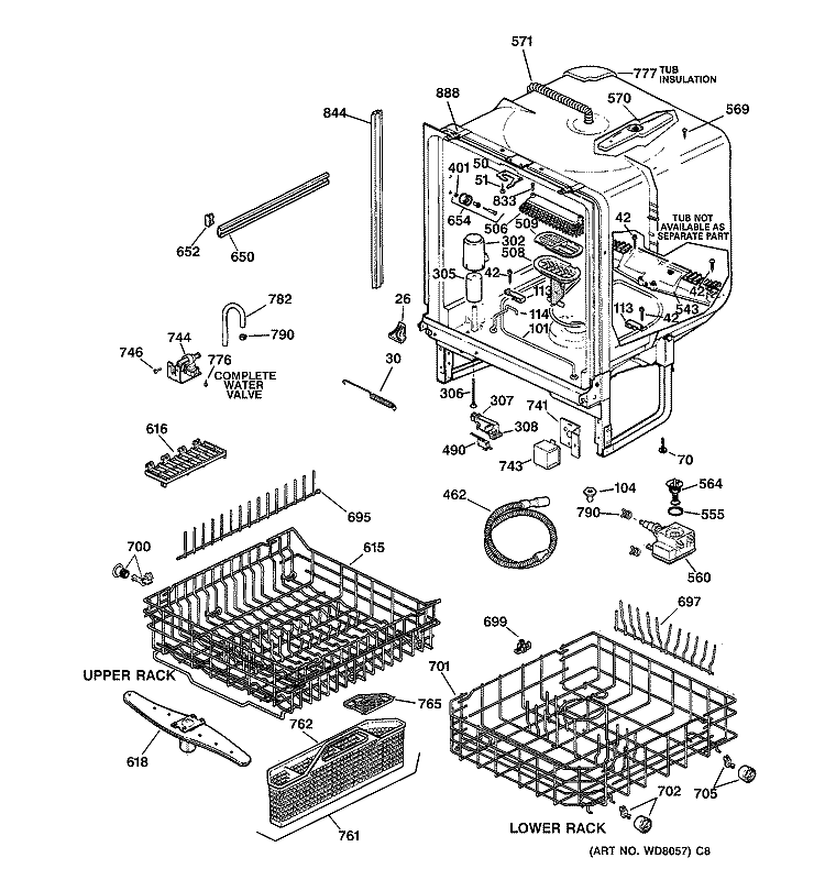 BODY PARTS Diagram and Parts List for GSD5360F01SS  General Electric Dishwasher