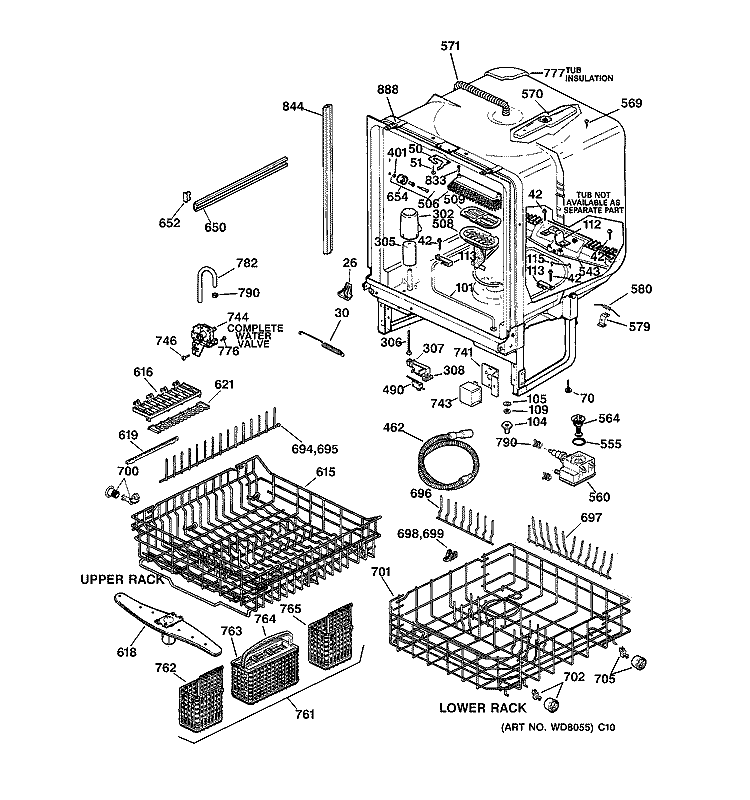 BODY PARTS Diagram and Parts List for GSD5940F00SS  General Electric Dishwasher