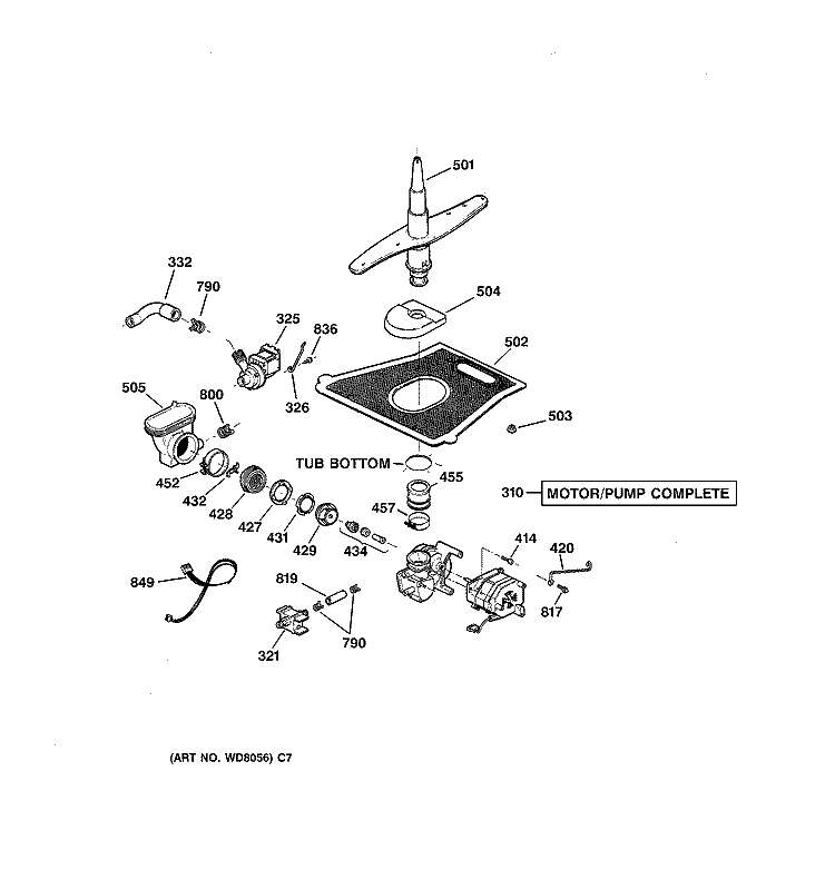 MOTOR - PUMP MECHANISM Diagram and Parts List for GSD5940F00SS  General Electric Dishwasher