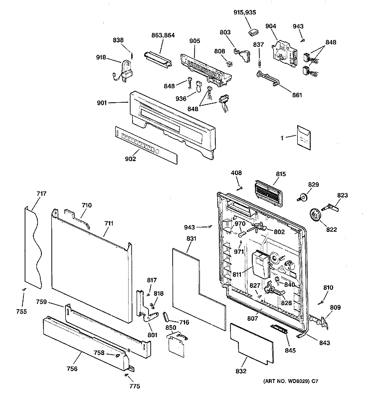 ESCUTCHEON & DOOR ASSEMBLY Diagram and Parts List for ZBD4200D02WW  General Electric Dishwasher