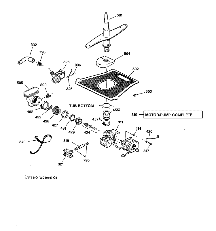 MOTOR - PUMP MECHANISM Diagram and Parts List for ZBD4200D02WW  General Electric Dishwasher