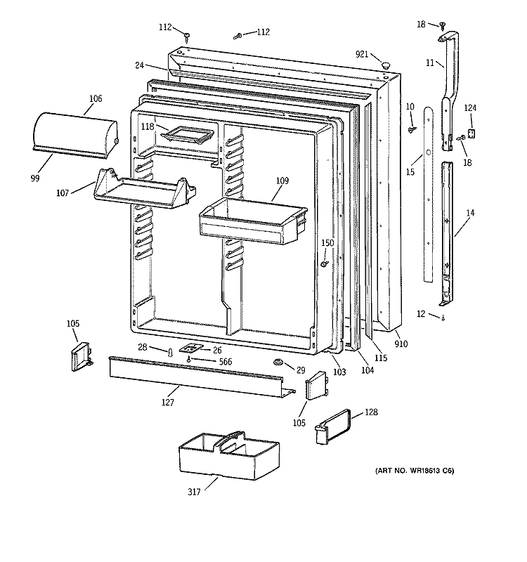 FRESH FOOD DOOR Diagram and Parts List for TBG19PABURWW  General Electric Refrigerator