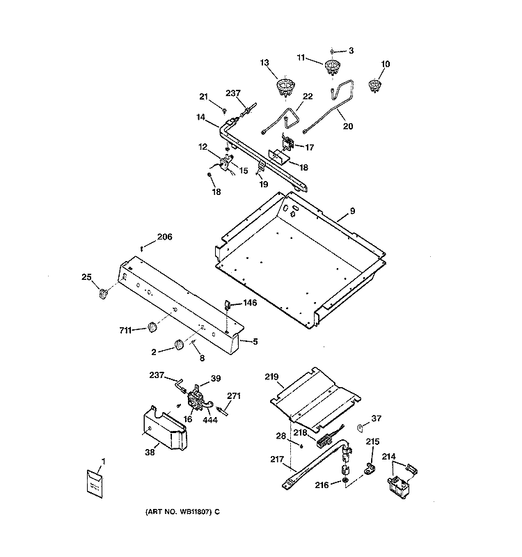 GAS & BURNER PARTS Diagram and Parts List for JGBS23WEA3WW  General Electric Range