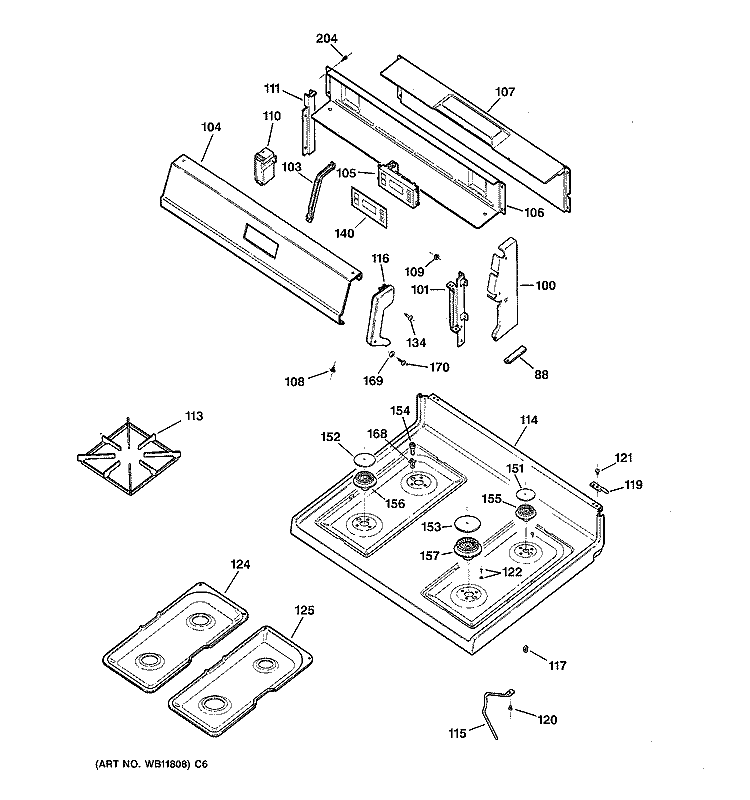 CONTROL PANEL & COOKTOP Diagram and Parts List for JGBS23WEA3WW  General Electric Range