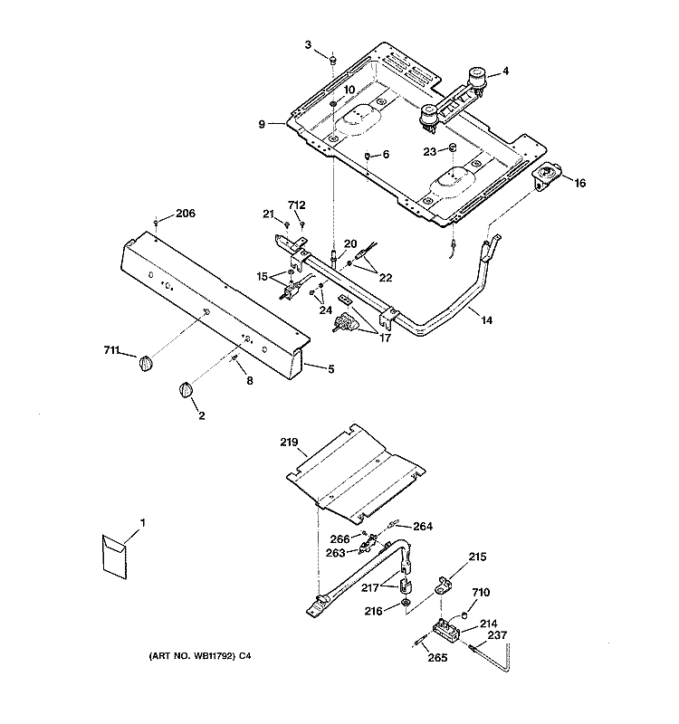 GAS & BURNER PARTS Diagram and Parts List for JGBS04BPA3AD  General Electric Range