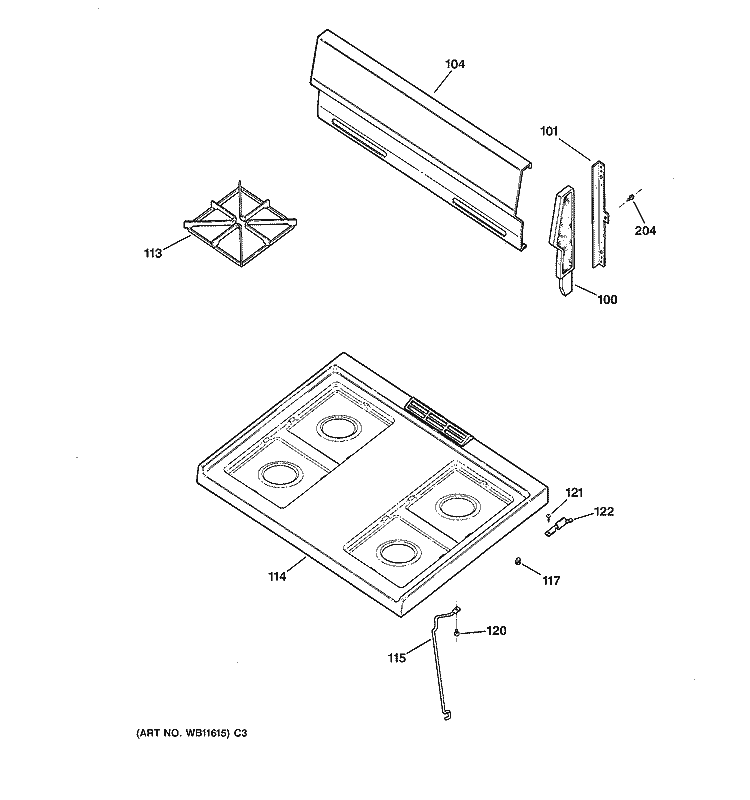 COOKTOP Diagram and Parts List for JGBS04BPA3AD  General Electric Range