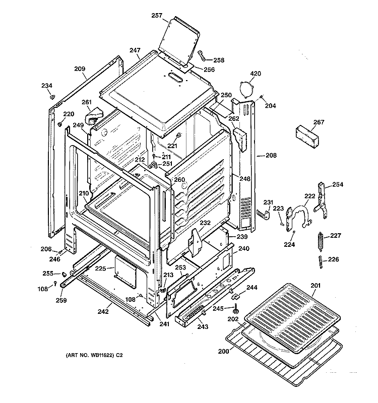 BODY PARTS Diagram and Parts List for JGBS04BPA3AD  General Electric Range
