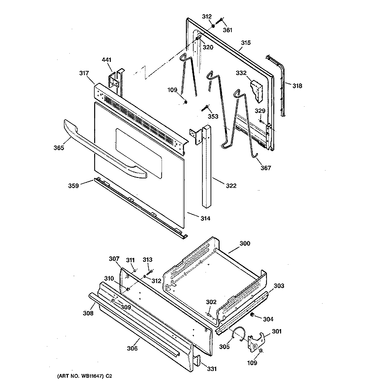 DOOR & DRAWER PARTS Diagram and Parts List for JGBS04BPA3AD  General Electric Range