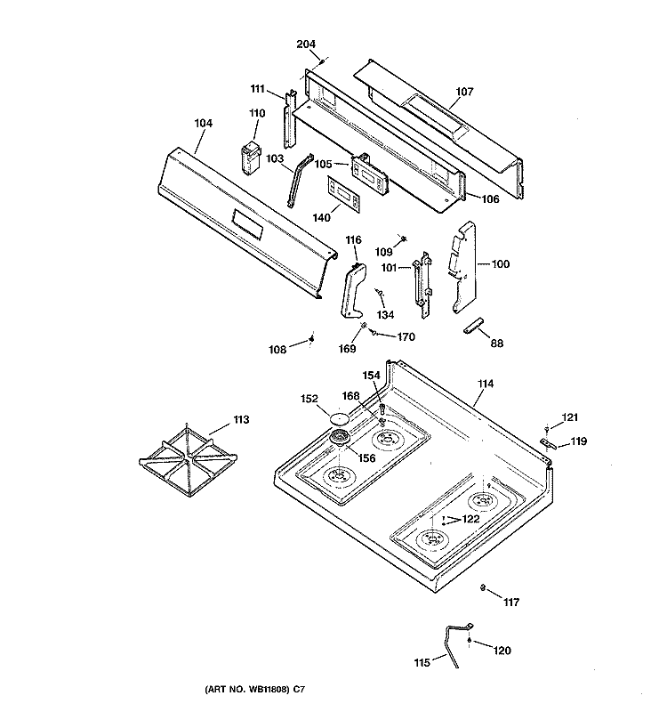 CONTROL PANEL & COOKTOP Diagram and Parts List for JGBS21PEA4WH  General Electric Range