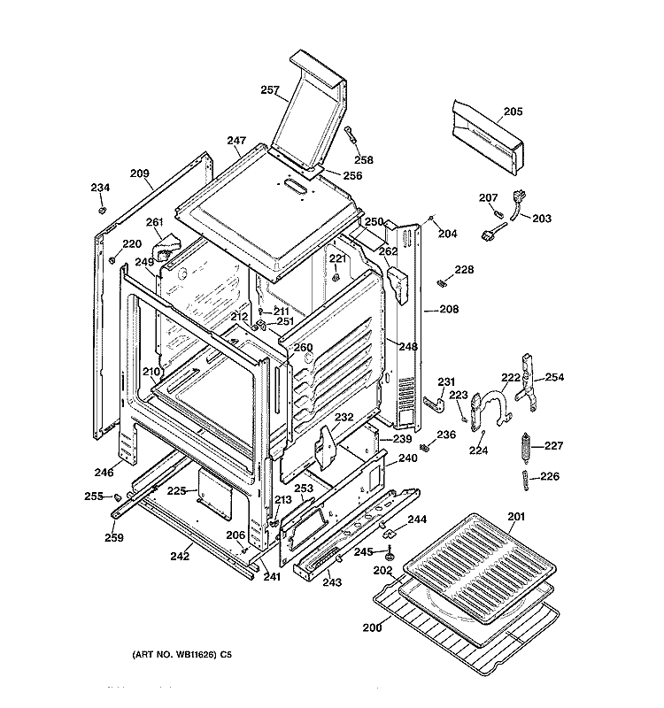BODY PARTS Diagram and Parts List for JGBS21PEA4WH  General Electric Range
