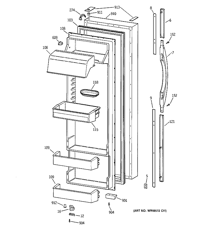FRESH FOOD Diagram and Parts List for TPX24PRDBBB  General Electric Refrigerator