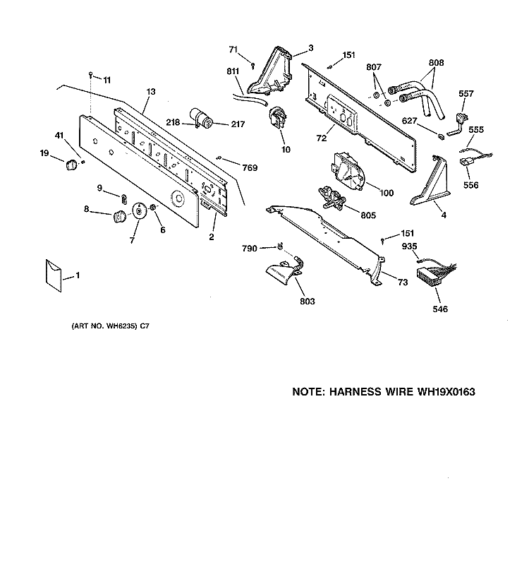 CONTROLS & BACKSPLASH Diagram and Parts List for WBXR1090A2AA  General Electric Washer
