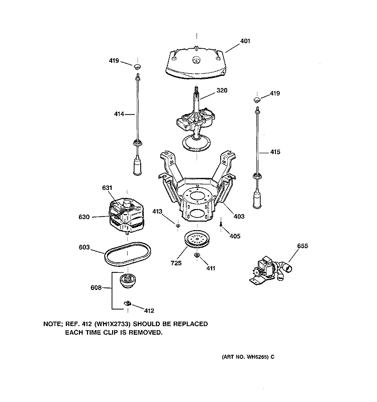 SUSPENSION, PUMP & DRIVE COMPONENTS Diagram and Parts List for WCCB1030Y2AC  General Electric Washer