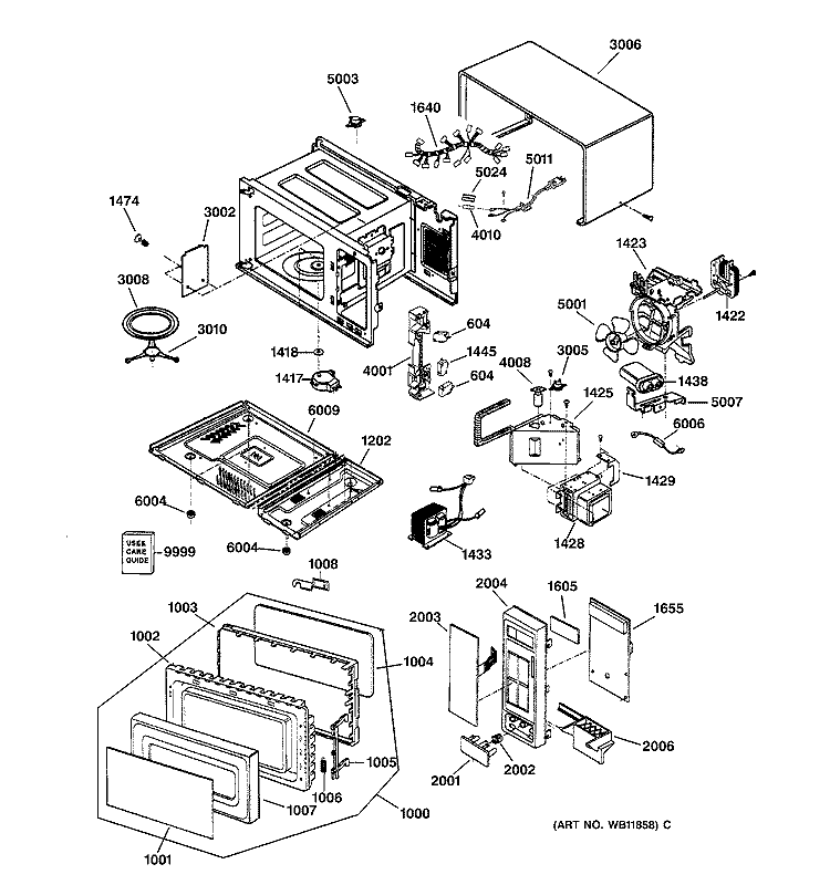 MICROWAVE PARTS Diagram and Parts List for JES1339WC01  General Electric Microwave