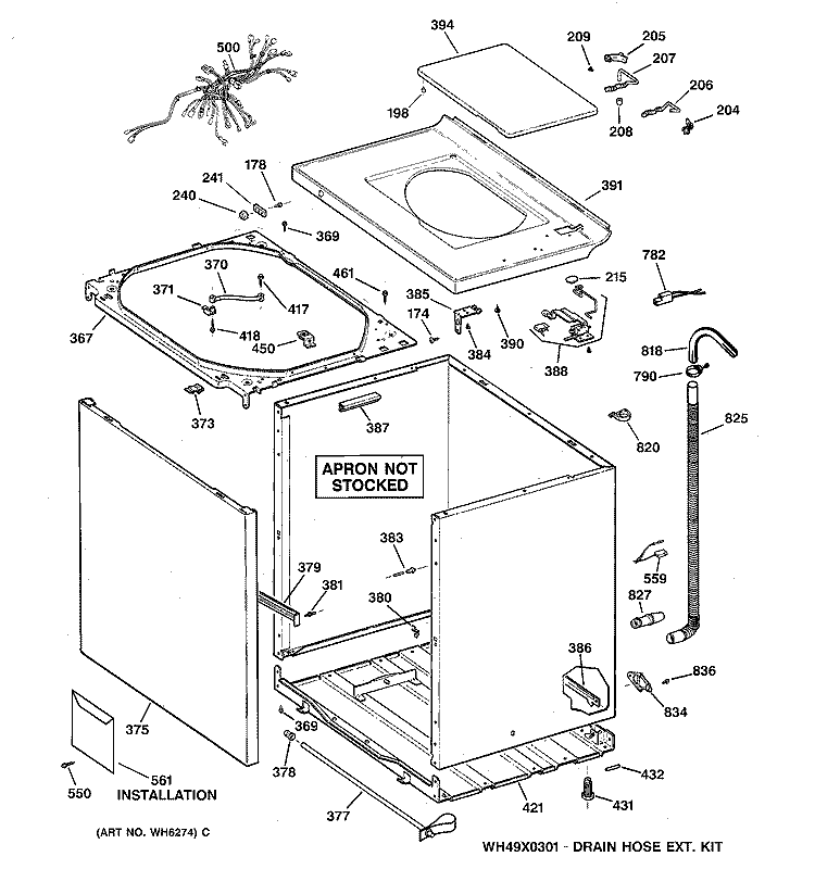 CABINET, COVER & FRONT PANEL Diagram and Parts List for WCCD1030Y2AC  General Electric Washer