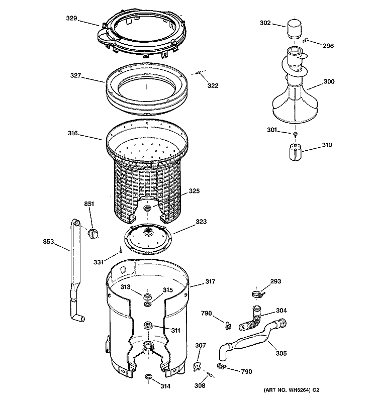 TUB, BASKET & AGITATOR Diagram and Parts List for WCCD1030Y2AC  General Electric Washer