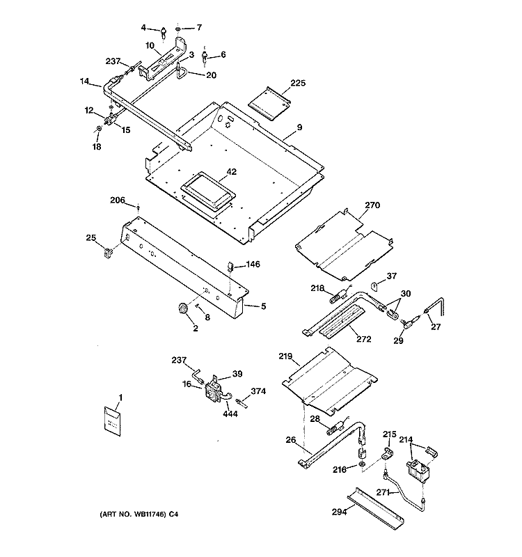 GAS & BURNER PARTS Diagram and Parts List for RGB745BEA4WH  Hotpoint Range
