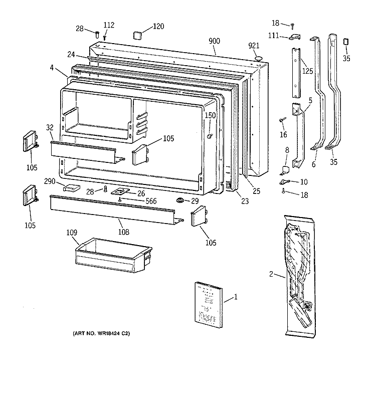 FREEZER DOOR Diagram and Parts List for CTG25GABURWW  Hotpoint Refrigerator