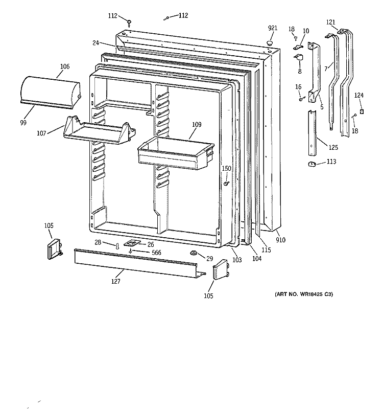 FRESH FOOD DOOR Diagram and Parts List for CTG25GABURWW  Hotpoint Refrigerator