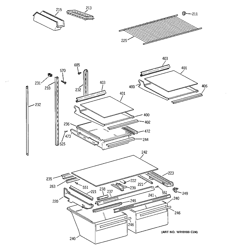 SHELF PARTS Diagram and Parts List for CTG25GABURWW  Hotpoint Refrigerator