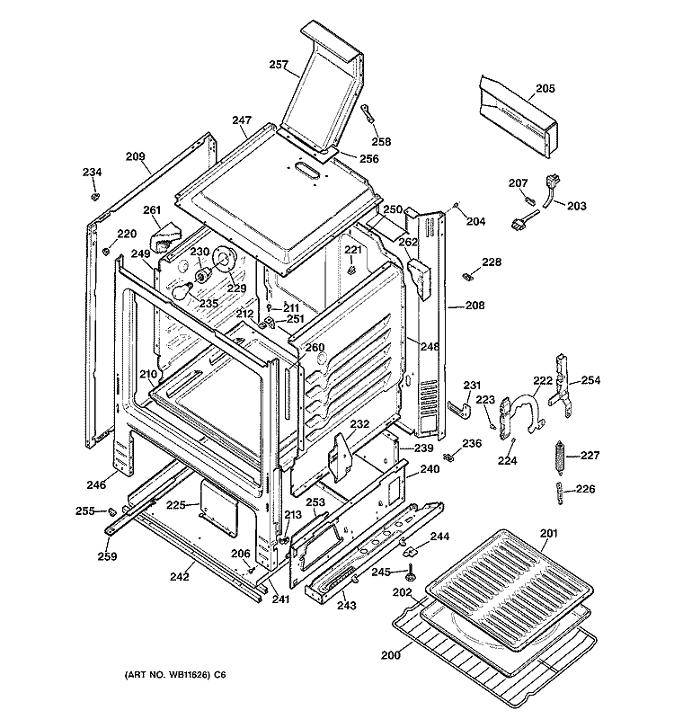 BODY PARTS Diagram and Parts List for RGB530BEA3AD  Hotpoint Range