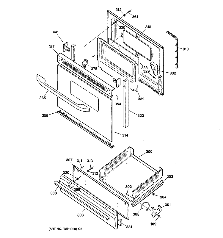DOOR & DRAWER PARTS Diagram and Parts List for RGB530BEA3AD  Hotpoint Range