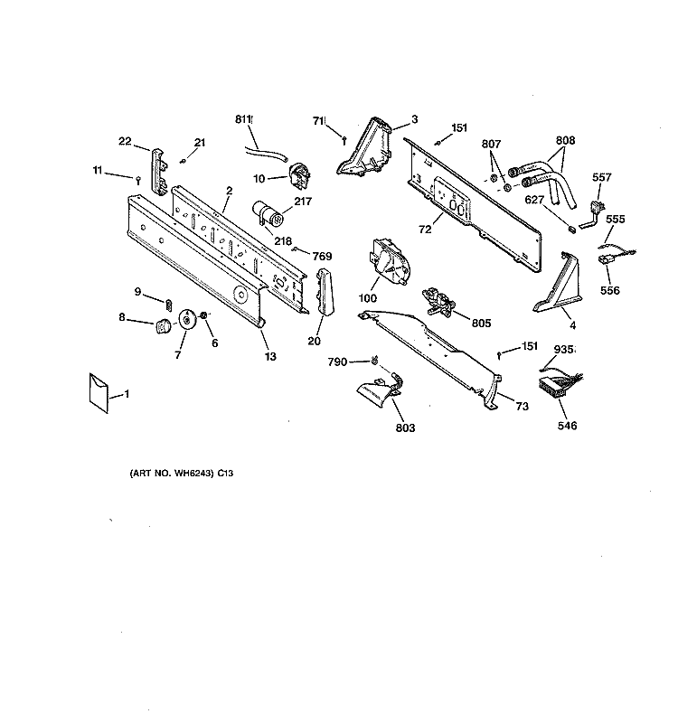 CONTROLS & BACKSPLASH Diagram and Parts List for VLXR1020A2WO  Hotpoint Washer