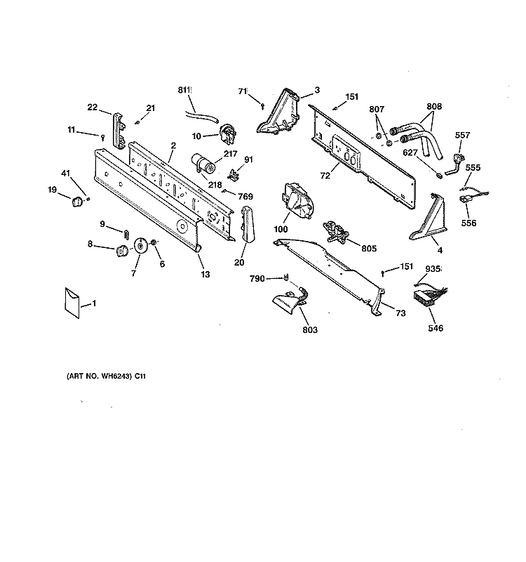 CONTROLS & BACKSPLASH Diagram and Parts List for VBXR1070W2AA  Hotpoint Washer
