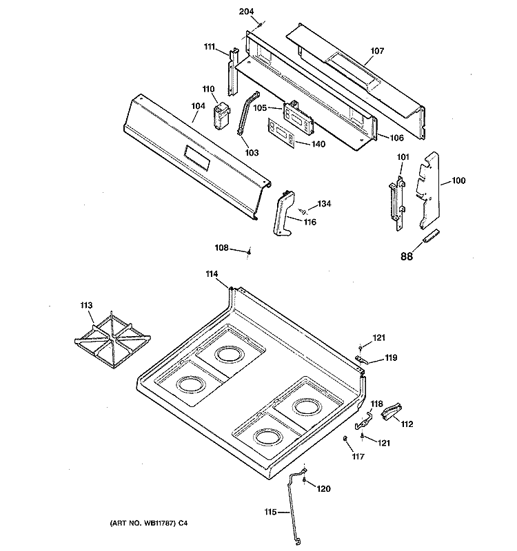COOKTOP Diagram and Parts List for JGBS15PEA3AD  General Electric Range
